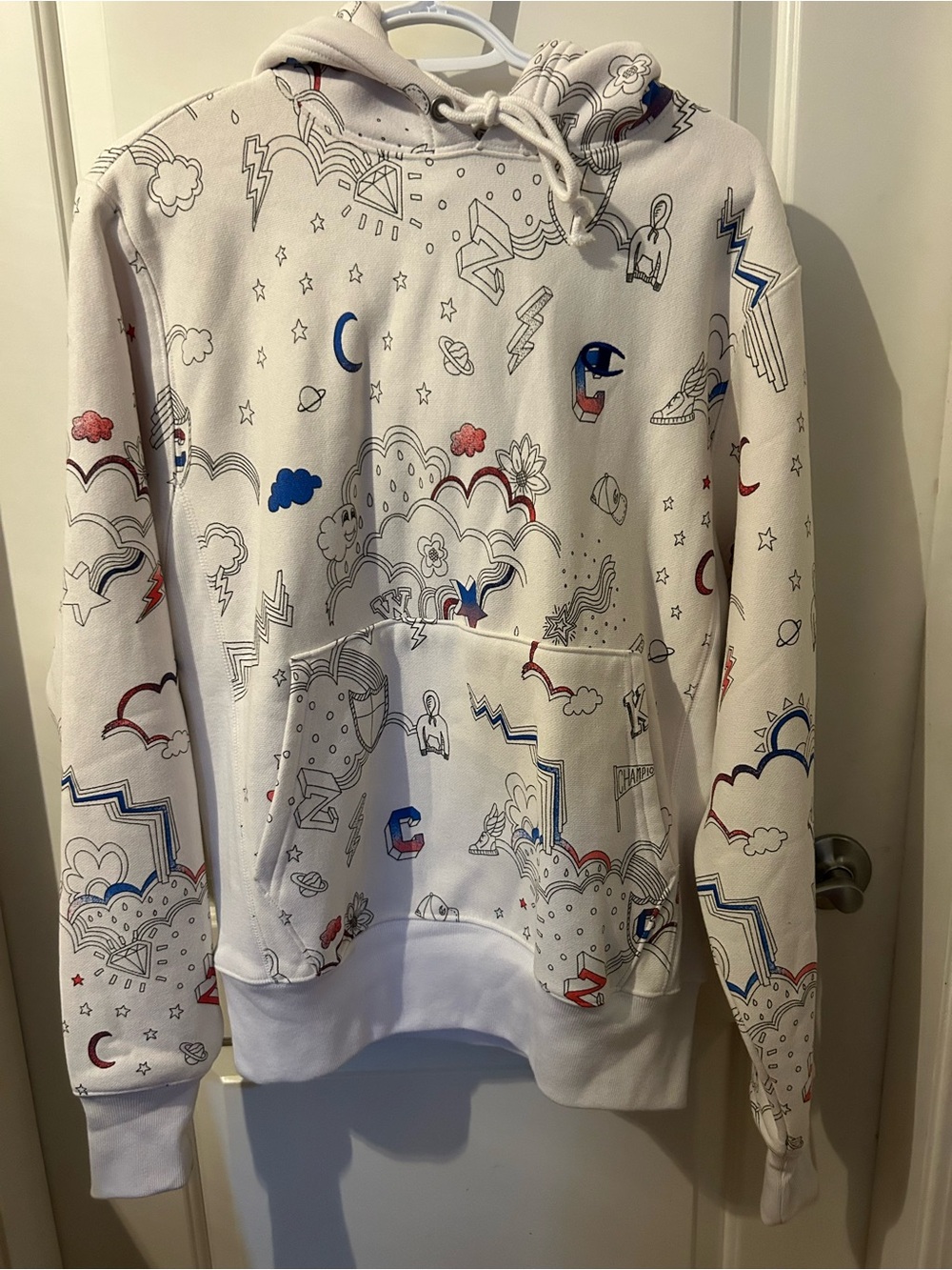 Champion White Graphic Pullover Hoodie - Men's Casual Sweater - NWOT